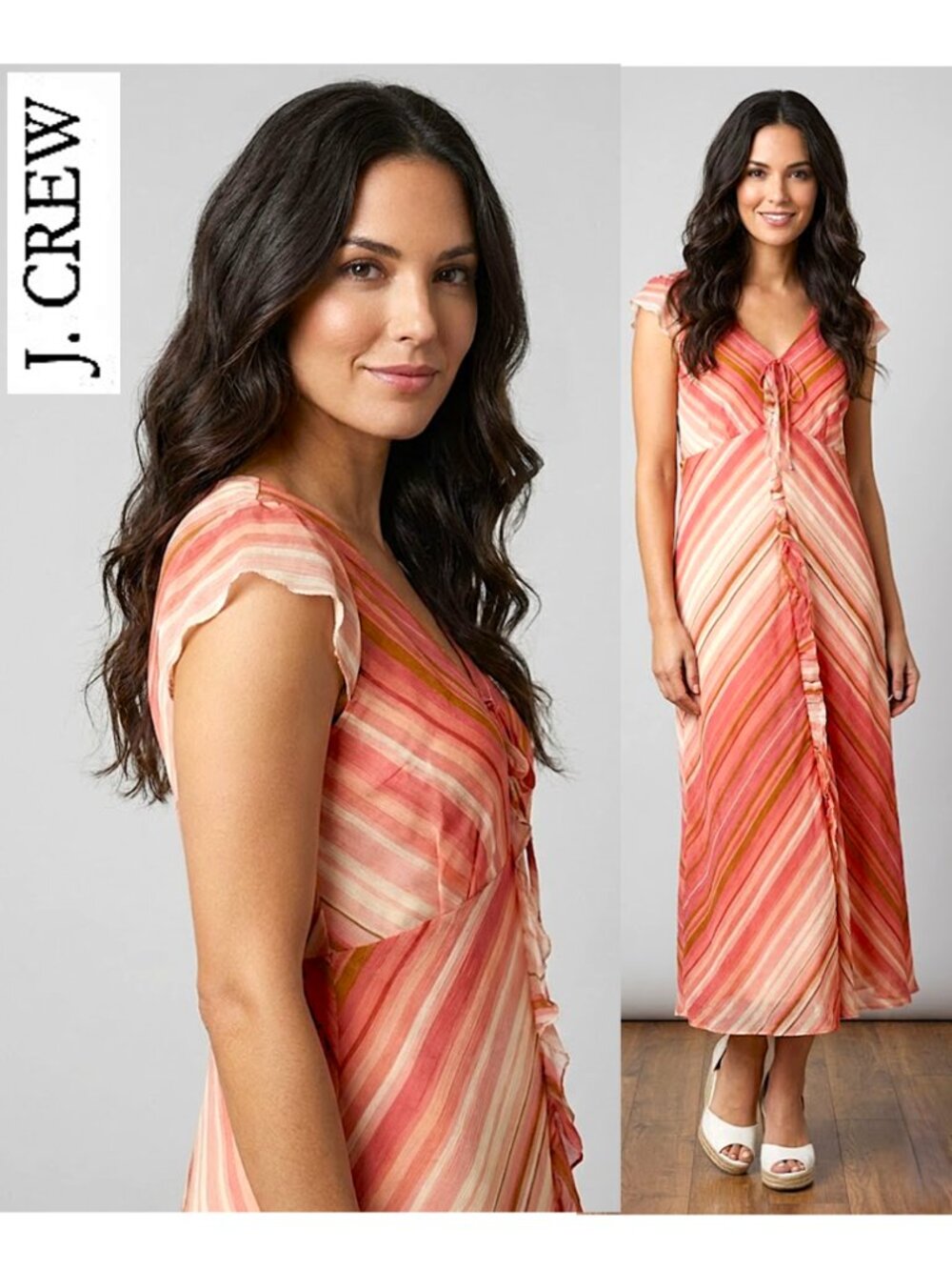 (3 for $30) J.CREW - Boho 100% cotton pink/peach striped dress - Picture 3 of 14